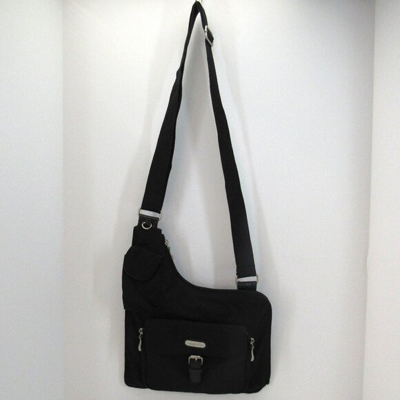 Baggallini Black Angled Crossbody Bag Interior/Exterior Pockets Nylon Strap - Picture 1 of 7